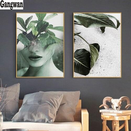 Diamond painting Nordic Style Figure Leaves with woman pattern Abstract Painting Modern 2 pcs set home Living Room Decoration