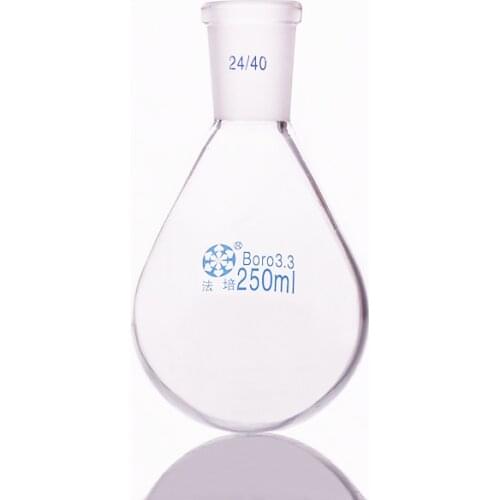 Flask eggplant shape, short neck standard grinding mouth,Capacity 250ml and joint 24/40,Eggplant-shaped flask