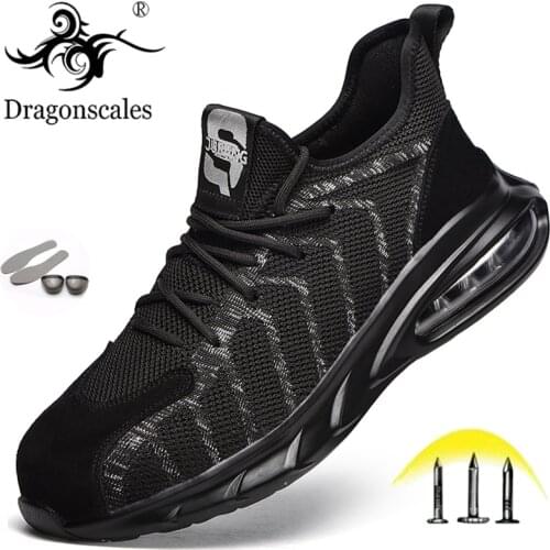 2021 New Breathable Men Safety Shoes Steel Toe Non-Slip Work Boots Lightweight Indestructible Shoes Puncture-Proof Work Sneakers