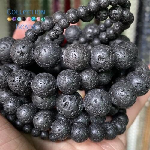 Natural Black Volcanic Rock Stones Loose Round Beads For Jewelry Making 4-12 mm Diy Bracelets Accessories 15" Wholesale