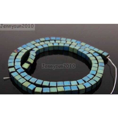 Natural Matte Hematite Gems Stones Square Cube 4mm Beads Non Magnetic Metallic Green16'' Jewelry Making 10Strands/Pack