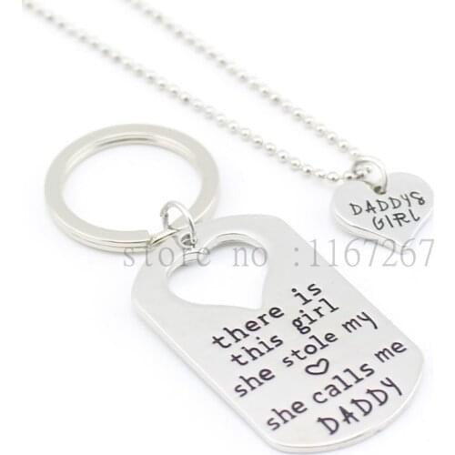2015 new arrive Fathers Day Jewelry "Theres This Girl She Stole My Heart She Calls Me Daddy" Daddy daughter necklace&keychain