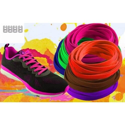 New Arrival Colorful Flat Elastic Shoelace Stainless Steel Shoelace Buckle Sport Shoes Shoelace Adult/Children Shoelace