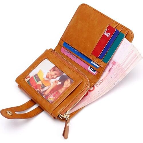 New Fashion Genuine Leather Women Wallet and Purses Coin Purse Female Small Card Holder Vintage Cowhide Bag for Girls Ladies