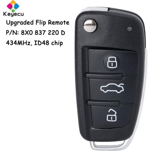KEYECU Upgraded Flip Remote Car Key With 434MHz & ID48 Chip - FOB for Audi A1 TT R8 2009-2010 / Q3 2011-2017 P/N: 8X0 837 220 D