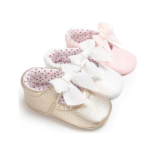 Baby Leather Shoes PU Bowknot Princess Toddler Shoes Slip into Prewalkers 0-18 M First Walkers Shoes