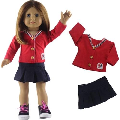18 Inch Doll Clothes Costume Top+Skirt Cartoon Two-piece Suit Reborn Dolls Dress American Girl Doll Clothes Reborn Baby Girl