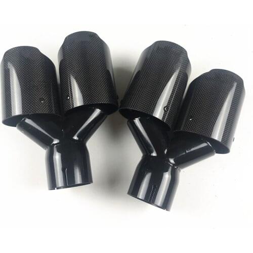 One Pair Right+Left Carbon Fiber Exhaust Tailpipe Car Universal For Akrapovic Stainless Steel Full Glossy Black Muffler Tip