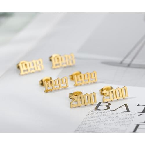 Personalize Old English Number earrings for Women Men Jewelry Year Stainless Steel Earrings Christmas Gift collane 2020