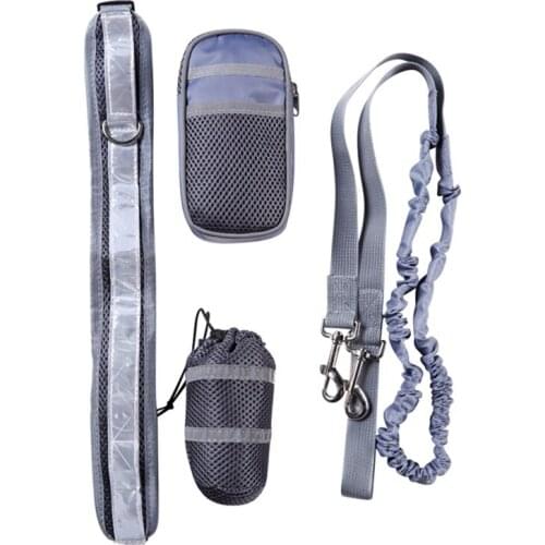 Pets Dog Training Leash Set Walking Running Handheld Control Reflective Strip Elastic Leash With Waist Bag
