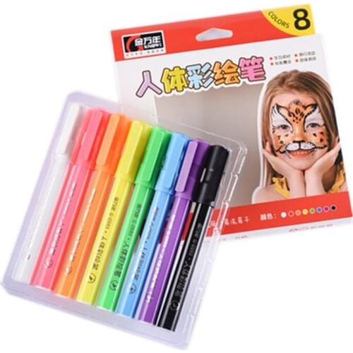 KNOW G-0593 Art Body Painting Pen Brush 8 Colors Soft Head Graffiti Washable Water-soluble Markers Facial Makeup Christmas Party