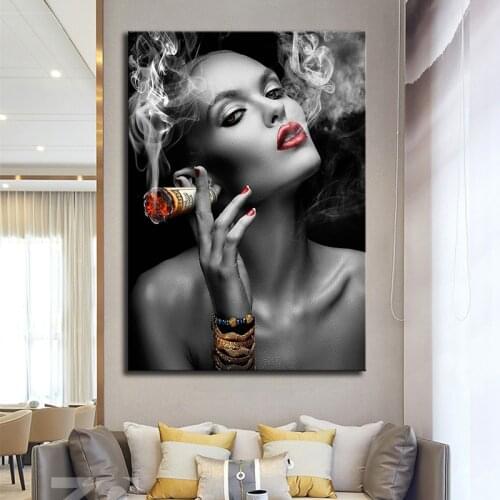Modern Canvas Art Wall Decor Sexy Woman Smoking Posters and Prints Canvas Painting Wall Art Pictures for Living Room Decoration