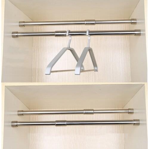 42-68cm hanger furniture hardware Stainless steel pipe wardrobe clothes rail thick adjustable clothes rod with flange base