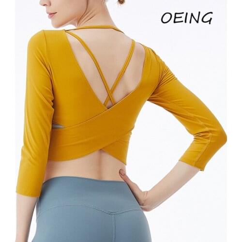 Workout Tops for Women Yoga Gym Clothes Long Sleeve Shirt Open Back Crop Top
