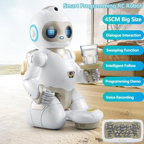 Smart Follow Programming RC Sweeping Robot Voice Recording Singing Dancing Dazzling Lights Puzzle Learning RC Toys For Children
