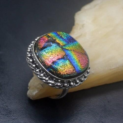 Gorgeous Solitaire New Dichroic Glass Silver Color Jewelry Fashion Band Ring For Women Men Size 11.5 HD798
