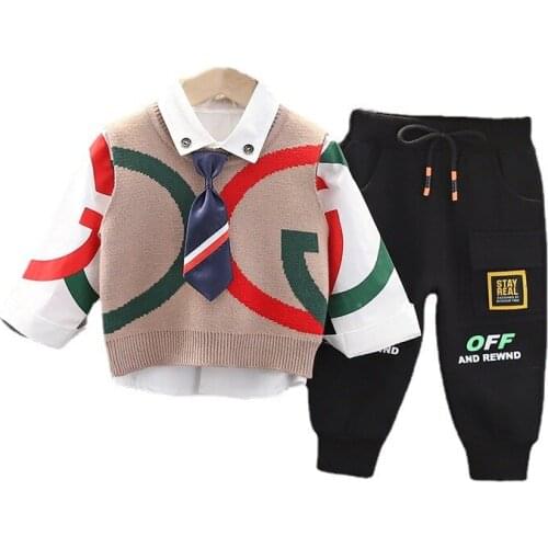 Spring Children Casual Costume Autumn Toddler Vest Shirt Pants 3Pcs/sets Kids Fashion Clothes Boys Baby Girls Print Tracksuits