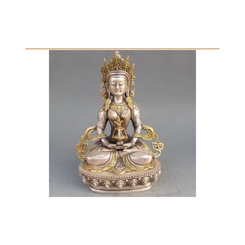 Vintage Tibet Silver Copper Gilt Tibetan Buddhism Statue - Amitayus Buddha Silver decoration bronze factory outlets