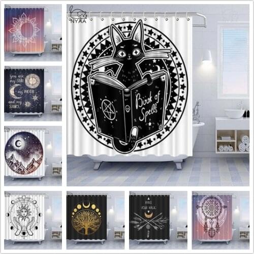 Halloween Black Cat Gothic Goth Wicca Wiccan Moon Bathroom White Shower Curtain
