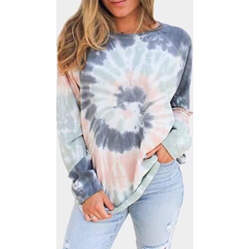 2020 Autumn T Shirt Tie Dye Long Sleeve Tops Women Casual O-neck Loose Tops Tee Shirts Harajuku Multicolor Spring Autumn Tops