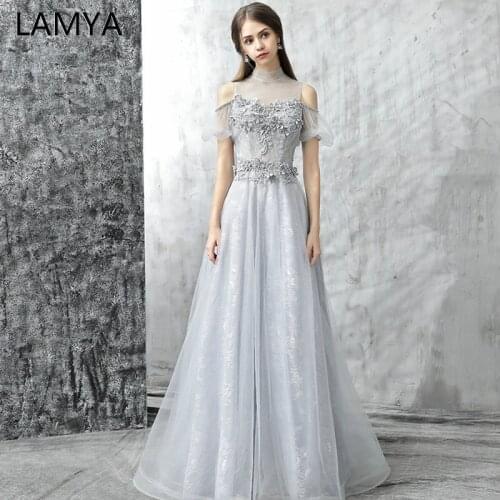 Lamya Long Beading Banquet Prom Dresses 2021 New Elegant Lace Evening Formal Party Gowns Appliques A Line vestido de festa longo