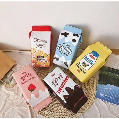 1PC Cute Drink Box Bag Women Shoulder Bags Lovely Milk Cartoon Printing Crossbody Bag Lady Small Coin Phone Purses Female