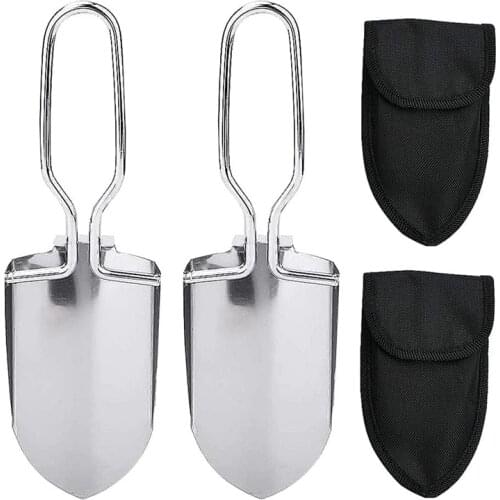 2Pcs Camping Folding Shovel Mini Folding Shovel Stainless Steel Multifunctional Mini Garden Shovel with Storage Bag