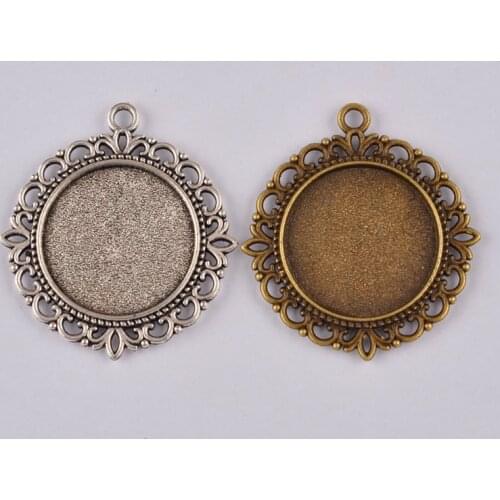 200piece Antique Bronze Antique Sliver 25mm Bezel Pendant Blank Pendant Tray Pendant Base for Round Cabochon Settings
