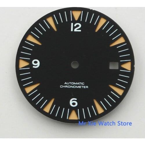31mm Corgeut black sterile dial luminous markers date window Watch dial fit ETA 2836 Miyota 8215 movement