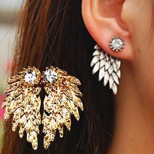 Angel Wings Brooch For Women Earrings Inlaid Crystal Ear Jewelry Earring Party Gothic Feather Earrings 2017 Fashion Bijoux e065