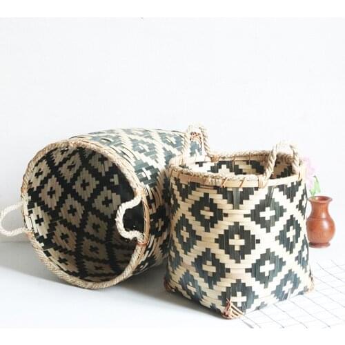 Bamboo Storage Basket Storage Barrel Circular Barrel Bamboo Storage Basket Rattan Laundry Basket