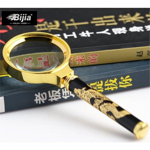 BIJIA 40mm Dragon Handle Copper Frame Magnifier Old Reading Mirror Full Optical Glass Lens 10x40