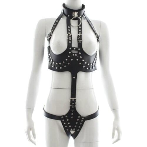 Body Binding Lacy Sexy Bondage Black Leather Role Playing Queen Sexy Bondage Gear Women Garters Harness Leg Bondage Fashion