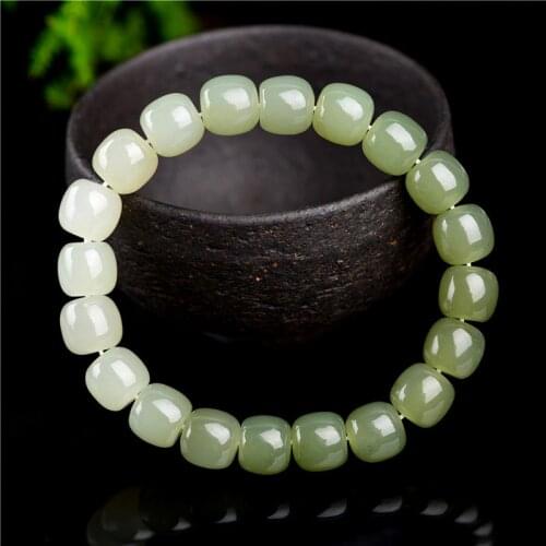 Natural Green Jade A Rainbow Bracelet Gemstone Rare Stretch Round Beads 8x7mm Hetian Jade For Women Men Jewelry AAAAA