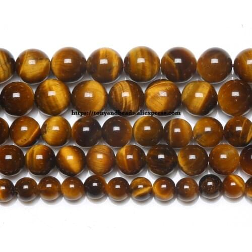 Natural Stone AA Quality Brown Gold Tiger Eye Agates Round Beads 15" Strand 4 6 8 10 12 14MM Pick Size For Jewelry