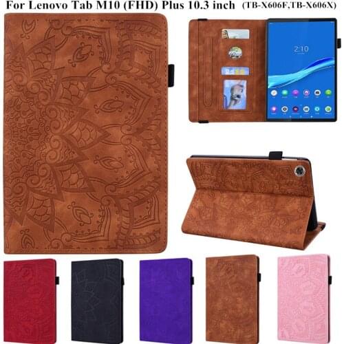 3D Flower Embossed for Lenovo Tab M10 FHD Plus Case TB-X606F TB-X606X Folding Stand Tablet for Lenovo Tab M10 Plus Funda Cover