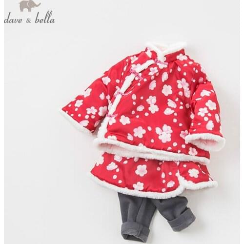DBJ9241 dave bella autumn baby floral clothing sets girls lovely Chinese style long sleeve suits children clothes