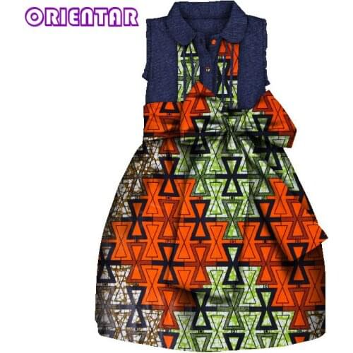 Children African Clothes Sleeveless Dresses for Kids Girls Africa Print High Waist with Big Bowknot Cute Girl Party Dress WYT259