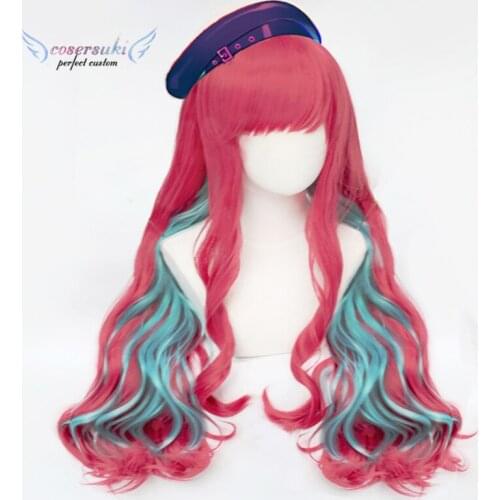 Paradox Live Anne Faulkner Long Curly Pink Blue Cosplay Headwear for Cosplay Costume Suits Halloween Carnival