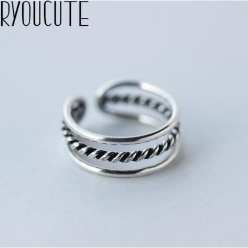 RYOUCUTE 100% Real Silver Color Exaggerated Personality Retro Multilayer Rings for Women Statement Adjustable Finger Ring
