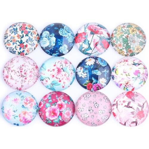 Mix Flower Photo Round Glass Cabochon 12mm 20mm 25mm Diy Jewelry Components For Earrings Pendants Making