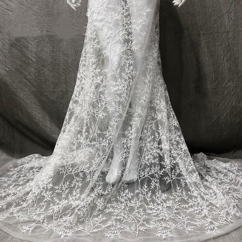 The branches and leaves Lace Fabric 130cm Width Dress Lace Fabric Bridal Lace Fabric Sequins Lace Fabric Sell By 2 Yard