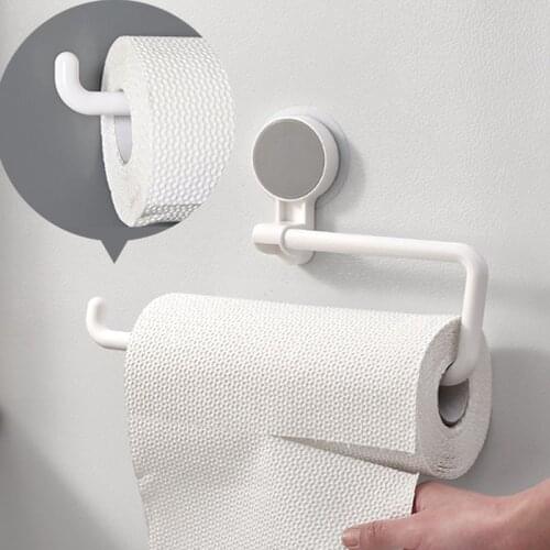Kitchen Paper Holder Sticke Rack Roll Holder Suction Wall Towel Shelf Punch Free for Bathroom Kitchen Tissue Shelf Organizer