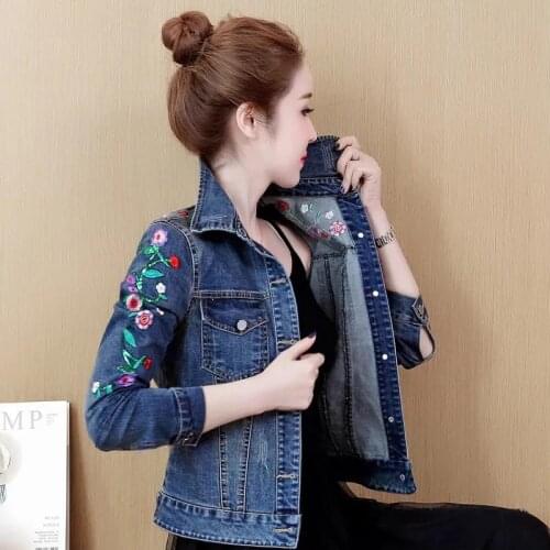 Embroidered Denim Jacket Large Size 5XL Outwear Ladies Spring Autumn New Short Jackets Elastic Fashion Denim Short Coat Female