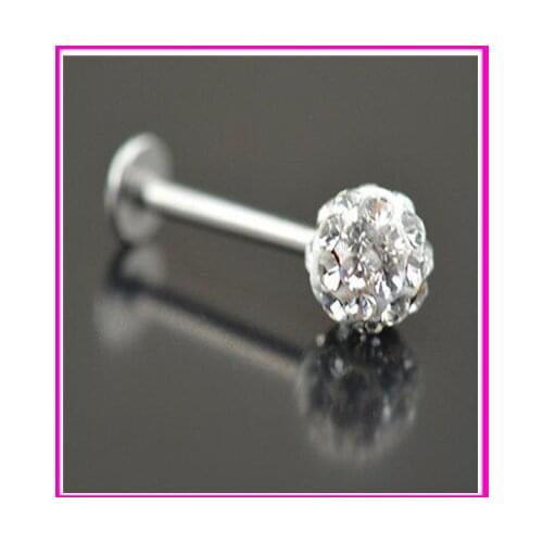 2015 Hot Crystal Gem Steel Micro Labret Piercing Stud bar for Lip Tragus Ear Piercing 20/50/100PS Wholesales