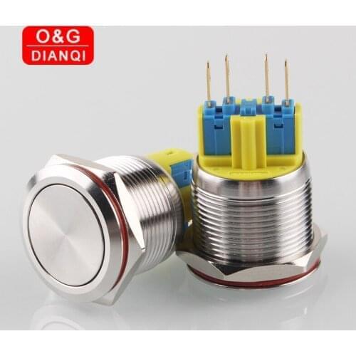 22mm Metal Push Button Switch Flat Head No Latching Switch Momentary Waterproof Button Switch