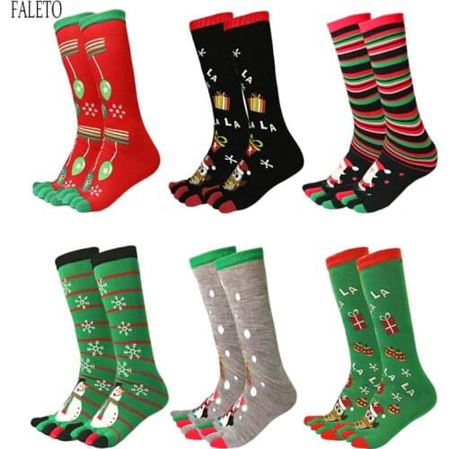 Faleto Cute Cartoon Women Christmas Socks Five Toes Socks Winter Warm Stretchy Crew Socks Owl Santa Claus Snowman Balloon Socks