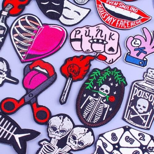 Hippie Skull Patches on Clothes Punk Rock Embroidery Patch Clothing Thermoadhesive Patches Iron on Patches Applique on Backpack