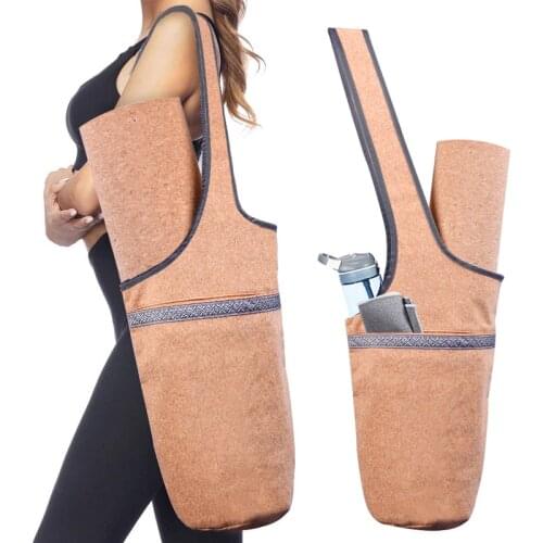 New Yoga Mat Bag Natrual Cork Yoga Bag Large Size Zipper Pocket Fit Most Size Mats Yoga Mat Tote Sling Carrier Fitness Supplies