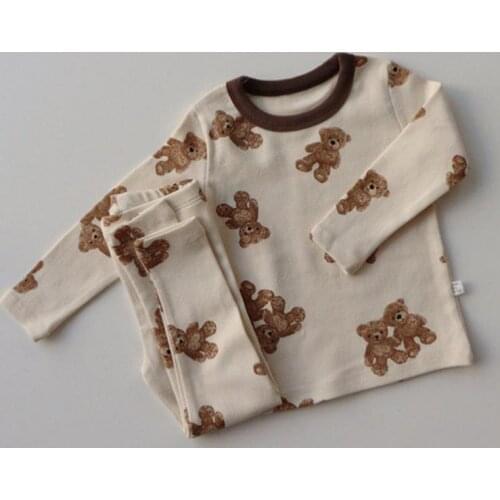 2021 Autumn New Baby Bear Clothes Set Boys Long Sleeve T Shirt + Leggings For Girls 2pcs Pajamas Suit Toddler Cartoon Tracksuit
